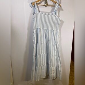NWT J. Crew Factory tie shoulder striped smock dress Blue SZ XXL